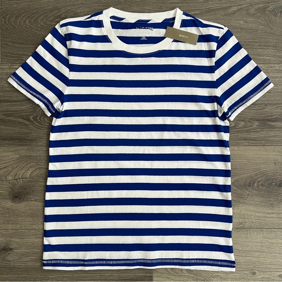J.CREW Vintage Jersey Tee XS Classic Fit Crewneck Blue White Stripe Nautical NWT - Picture 1 of 8